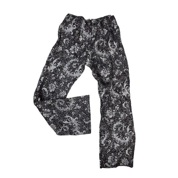 Vtg Willi Smith Pants Black Silver Damask Floral Boot Cut Zip Back Flat Front 8 - Picture 5 of 5